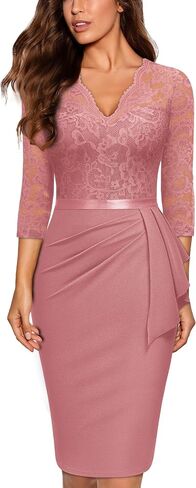 Miusol Women's Retro V Neck Floral Lace Ruffle Style Cocktail Party Dress in Kuwait