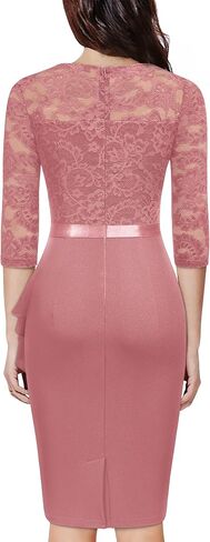 Miusol Women's Retro V Neck Floral Lace Ruffle Style Cocktail Party Dress in Kuwait