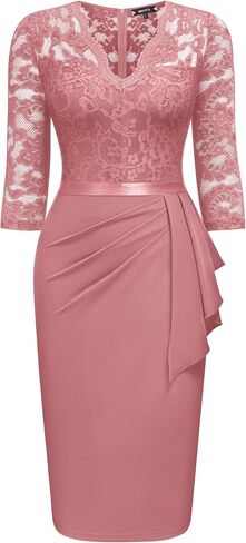 Miusol Women's Retro V Neck Floral Lace Ruffle Style Cocktail Party Dress in Kuwait