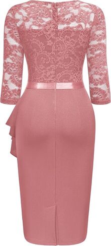 Miusol Women's Retro V Neck Floral Lace Ruffle Style Cocktail Party Dress in Kuwait