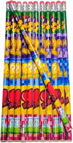 Colorful Gamers Power Up Wood Pencils With Pink Top Erasers - 24 Pack (7.5") Themed Pencils for the Video Game Lover. Printed" Game Over, Power-Up, Winner, Level-Up. (Gamers Pencil, 24, Count) in Saudi Arabia