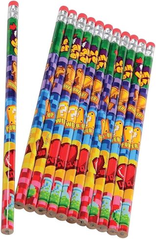 Colorful Gamers Power Up Wood Pencils With Pink Top Erasers - 24 Pack (7.5") Themed Pencils for the Video Game Lover. Printed" Game Over, Power-Up, Winner, Level-Up. (Gamers Pencil, 24, Count) in Saudi Arabia