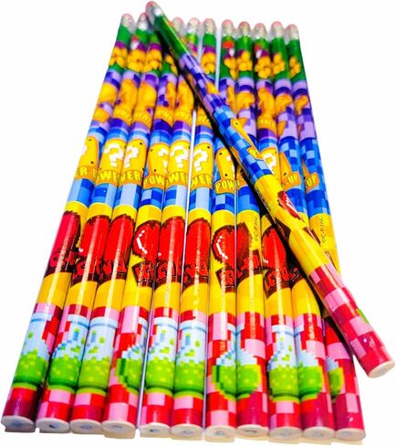 Colorful Gamers Power Up Wood Pencils With Pink Top Erasers - 24 Pack (7.5") Themed Pencils for the Video Game Lover. Printed" Game Over, Power-Up, Winner, Level-Up. (Gamers Pencil, 24, Count) in Saudi Arabia