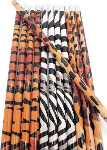 Animal Print Pencils 12 Pack. (#2 Lead) Standard 7.5". With Top Erasers. Prints of Leopard, Tiger and Zebra. (12) in Saudi Arabia