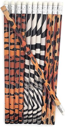 Animal Print Pencils 12 Pack. (#2 Lead) Standard 7.5". With Top Erasers. Prints of Leopard, Tiger and Zebra. (12) in Saudi Arabia