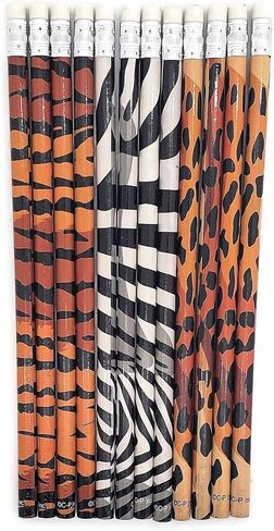 Animal Print Pencils 12 Pack. (#2 Lead) Standard 7.5". With Top Erasers. Prints of Leopard, Tiger and Zebra. (12) in Saudi Arabia