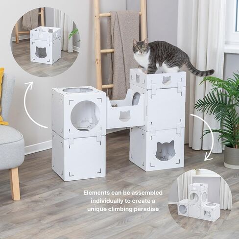 TRIXIE Casa Cara Modular Cardboard Cat Condo, Corrugated Indoor Cat Condo & Play Tower, Individually Combinable Modules for Playing and Relaxing, 100% Recycled Material for Cats up to 18 lbs in Saudi Arabia