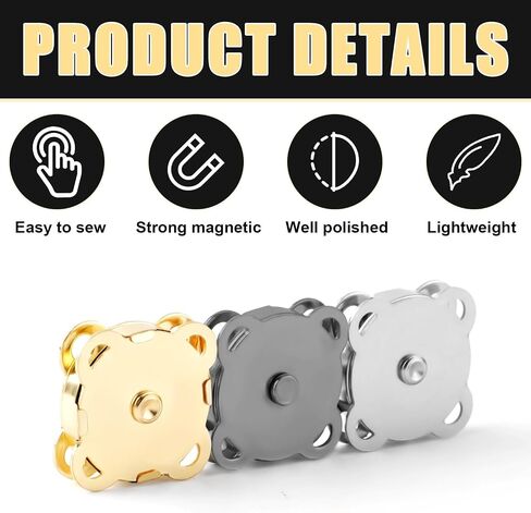 30 Sets of Magnetic Buttons, 0.7in/18mm Smooth Magnetic Snap Buttons Closures Plum Magnet Snap Button Clasp Fasteners for Sewing Clothing Bags Purses Briefcases (Gray, Light Gold, Silver) in Saudi Arabia