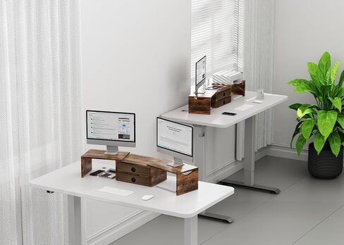 Zimilar Dual Monitor Stand Riser with 2 Drawers, Wood Monitor Riser for 2 Monitors, Length and Angle Adjustable Monitor Stand with Storage, Desktop Organizer Stand for Computer,Laptop,Printer in Saudi Arabia