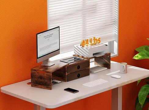 Zimilar Dual Monitor Stand Riser with 2 Drawers, Wood Monitor Riser for 2 Monitors, Length and Angle Adjustable Monitor Stand with Storage, Desktop Organizer Stand for Computer,Laptop,Printer in Saudi Arabia