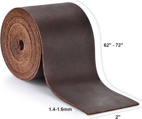 حزام جلدي بعرض 2 بوصة من الجلد المسطح للحرف اليدوية، وشرائط جلدية محببة بالكامل للحرف اليدوية، والأدوات، والحزام، وأدوات الحدائق (سمك 1.6 ملم وطول 62-72 بوصة بني داكن) in Kuwait
