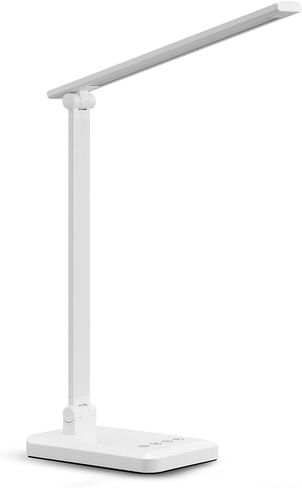 مصباح مكتب LED مع منفذ شحن USB أبيض بالكامل لأساسيات المكتب المنزلي مصباح طاولة مع العناية بالعين 4 ألوان للتحكم في درجة الحرارة باللمس ضوء مكتب يعتم بدون توقف للسكن الجامعي in Kuwait
