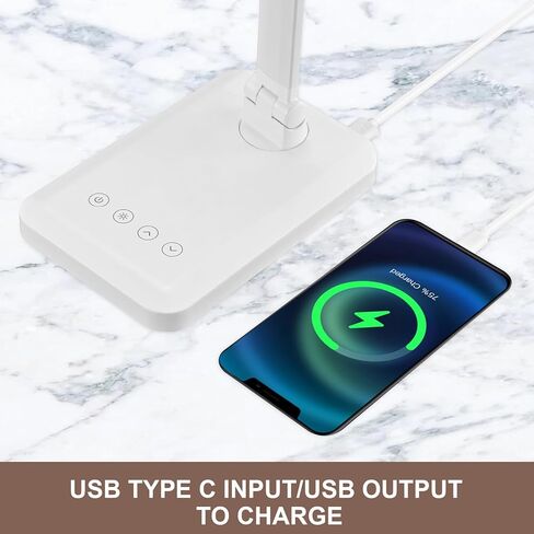 مصباح مكتب LED مع منفذ شحن USB أبيض بالكامل لأساسيات المكتب المنزلي مصباح طاولة مع العناية بالعين 4 ألوان للتحكم في درجة الحرارة باللمس ضوء مكتب يعتم بدون توقف للسكن الجامعي in Kuwait