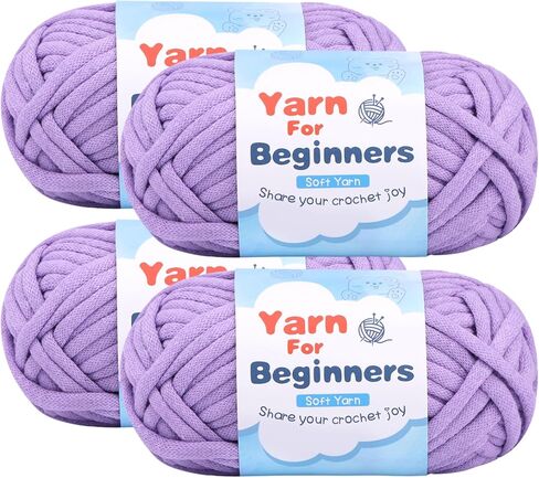 Easy Yarn for Beginners, 4x50g Beginner Yarn with Easy-to-See Stitches, Beginner Chunky Yarn with Crocheting Accessories for DIY Crocheting Projects (Light Purple) in Saudi Arabia