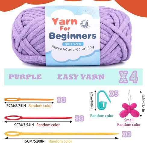 Easy Yarn for Beginners, 4x50g Beginner Yarn with Easy-to-See Stitches, Beginner Chunky Yarn with Crocheting Accessories for DIY Crocheting Projects (Light Purple) in Saudi Arabia