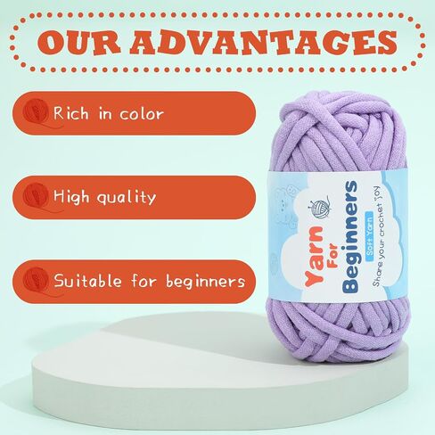 Easy Yarn for Beginners, 4x50g Beginner Yarn with Easy-to-See Stitches, Beginner Chunky Yarn with Crocheting Accessories for DIY Crocheting Projects (Light Purple) in Saudi Arabia