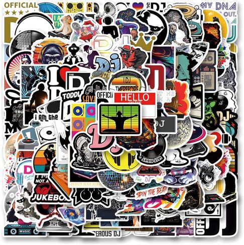 مجموعة 123 قطعة من ملصقات DJ، ملصقات لاصقة جمالية من الفينيل مضادة للماء لزجاجة المياه، والكمبيوتر المحمول، والهاتف، ولوح التزلج، وسجل القصاصات، ومصد للأطفال والمراهقين والبالغين من أجل ديكور الحفلات in Kuwait