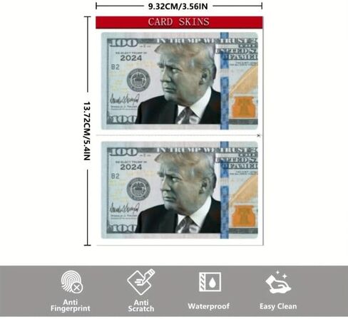 غلاف بطاقة الائتمان، غلاف بطاقة الخصم Hundred Dollar Trump، Debit، Credit، قطعتان من غطاء البطاقة بدون فقاعات، نحيف، مقاوم للماء، ملصق بطاقة الائتمان قابل للإزالة ومضاد للتجاعيد in Saudi Arabia
