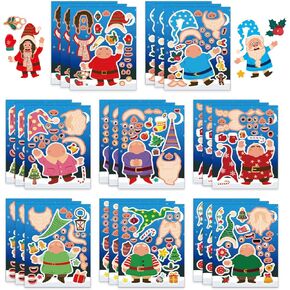 24 Sheets Christmas Make-a-face Sticker Sheets, Make Your Own Stickers for Kids, with 8 Designs, Xmas Party Favor Sticker Sheets Craft Game Activities Gift Rewards for Kids Holidays Party Supplies