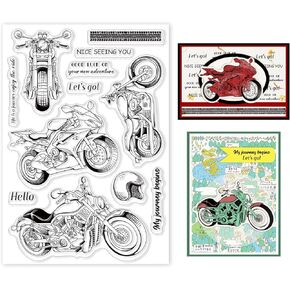 GLOBLELAND Motorcycle Adventure Clear Stamps for DIY Scrapbooking Travel Vehicles Greetings Silicone Clear Stamp Seals for Cards Making Photo Journal Album Decoration