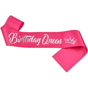 Birthday Queen Sash, Silver Foil Letter Hot Pink Birthday Sash for Women 21st 30th 40th 50th 60th 70th 80th 90th Gifts Fun Birthday Party Favors Decorations