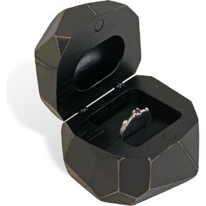 Meteorite - Amber Orange Epoxy Resin & Black wood Engagement Ring Box | Handcrafted Small Jewelry Box for Proposal, Birthday, Anniversary