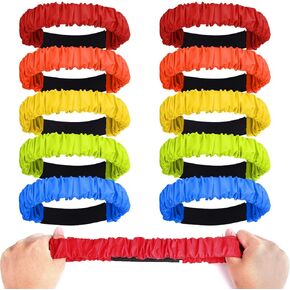 AIEX 10pcs 3 Legged Race Bands for Adults Kids, Colorful Legged Race Bands Elastic Tie Rope with Magic Adhesives for Relay Race Game, Field Day, Backyard, Team Games (5 Colors)
