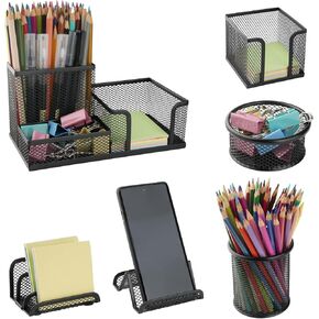Desk Organizer for Office, 6 Pieces Mesh Desk Multi-functional Storage Set Office Supplies Accessories (Rose Gold)