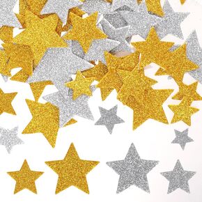 Glitter Star Foam Stickers Silver and Gold Stars 200 Pack, Self Adhesive Glitter Foam Star Shaped Sticker Large & Small Sticky Stars for Crafts Scrapbooks and Cards Greeting, 4 Sizes