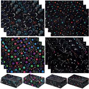 PUIKSXER Galaxy Wrapping Paper Space Constellation 12 Sheets Black Starry Sky Neon Stars Gift Wrapping Paper for Boys Girls Birthday - 19.6"×27.5"