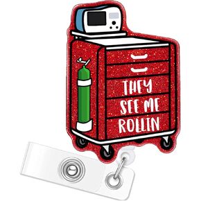 ER Nurse Badge Reel Retractable: ICU Nurse Badge Reel Funny They See Me Rolling Med Tech Badge Holder with Alligator Clip for Nursing Student Doctor RN LPN Medical Assistant Name Tag Access Card