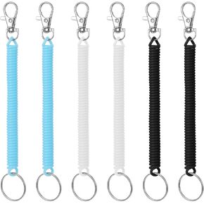 6 Pcs Retractable Spring Coil Keychain, Anti-Lost Stretch Cord Safety Key Chain, Keychain Lanyard with Metal Lobster Clasp, Key Lanyard for Keys Wallets Cellphone