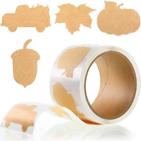 200 Pieces Thanksgiving Fall Stickers Autumn Kraft Paper Labels Stickers Leaves Sticker Pumpkins Kraft Sticker for Decorating Cards,Bottle, Envelopes, Brown Autumn Label for Halloween Party Favor