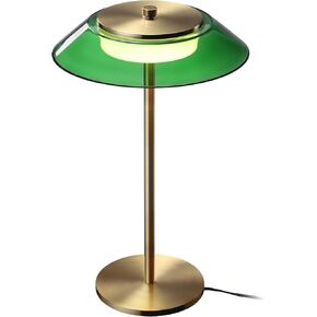 TORCHSTAR Green Glass Desk Lamps with Antique Brass Body, 330LM 3-Step Dimmable, 100-240V Integrated LED Table Lamp for Bedside Living Room, ETL&UL Listed, 3000K Warm White