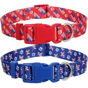 American Flag Medium Dog Collar 2Pack, Quick Release 4th of July Dog Collar, Red White and Blue Patriotic Dog Collar
