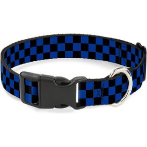 Buckle-Down Plastic Clip Collar - Checker Black/Neon Blue - 1" Wide - Fits 11-17" Neck - Medium