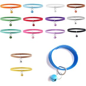 NIIIYTYB 15Pcs Kitten Collar with Bell Puppy Collars for Newborn Teacup Dog Small Pet Extra Mini Cat Collars Adjustable Soft Plush Double Sided Colar for Kittens Puppies with Bells Length 13.8"