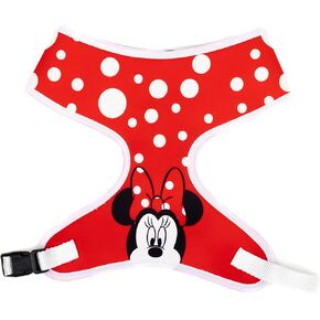 Disney Pet Harness, Dog Collar Plastic Buckle, Minnie Mouse Face and Polka Dots Red White
