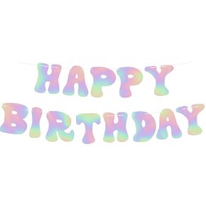 KatchOn Iridescent Happy Birthday Banner Prestrung - 10 Feet | Disco Happy Birthday Sign | Iridescent Party Decorations | Disco Birthday Banner for Women | Holographic Disco Birthday Party Decorations