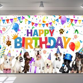 Tatuo Dog Happy Birthday Backdrop Banner Puppy Photography Background Banner Cartoon Photo Backdrop Birthday Party Decorations for Dog Owner Birthday Party Pet Party Supplies