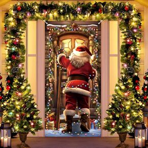 Vintage Christmas Door Cover Decorations Xmas Christmas Santa Door Cover Christmas Front Door Cover Vintage Santa Claus Door Covers Hanging Christmas Santa Banner Decorations for Winter Holiday Supply