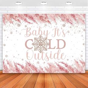 Avezano Baby It's Cold Outside Baby Shower Decorations Baby Its Cold Outside Backdrop Snowflake Winter Baby Shower Party Banner for Girls Pink 7x5ft, 83x59inch