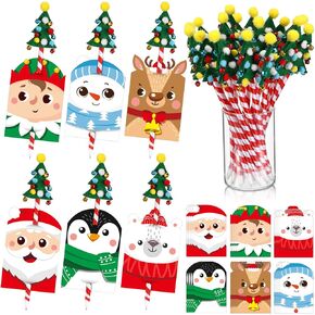 24 Sets Christmas Candy Cane Pens with Greeting Cards Cute Christmas Greeting Cards Black Ink Christmas Tree Pens Cartoon Small Christmas Cards Christmas Ink Pens for Kid Holiday Party Favor Gift