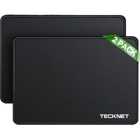 TECKNET 2 Pack Mouse Pad with Anti-fray Stitchin, Waterproof Surface & Non-Slip Rubber Base with Stitched Edges Gaming Mouse Mat for Laptop，Compatible with Laser and Optical Mice - Black