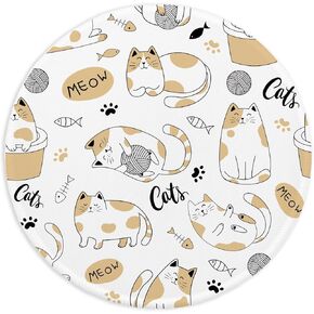 YAZMEEN Cats Collection Mousepad, Round Mouse Mat for Laptop Gaming Working Supplies, Mouse Pad with Stitched Edge Non-Slip Rubber Base, Home Office Desk Accessories, Office Gifts for Cat Lovers