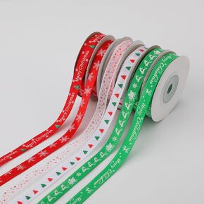 6 Rolls Christmas Ribbon Bulk, 60 Yards Merry Christmas Grosgrain Ribbon Wired Christmas Tree Ribbon Thin for Gift Wrapping Holiday Elk Snowflake Ribbon for Crafts DIY Decoration Supplies