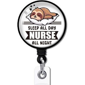 YAZMEEN Nurse Retractable Badge Reel with Alligator Clip Sleep All Day Nurse All Night ID Badge Holder Funny Sloth Badge Funny Badge Reel Gift for Nightshift Paramedics Nurse Doctor Medical Work in Kuwait