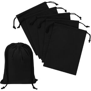 PALTERWEAR Black Cotton Drawstring Bags, Reusable Quality with Double String, For Pantry Gifts Stationery - Pack of 6 (Black Cotton Blend, 5 x 7 Inch)
