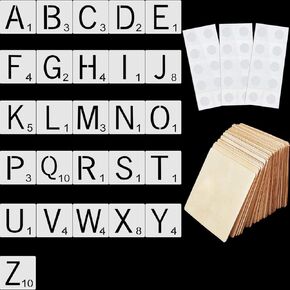 26 Pieces Tile Stencil Letters Alphabet Stencils, 26 Pieces Unfinished Square Wood Slices Blank and 3 Pieces Clear Sticky Putty for Wall Home Decoration DIY Projects (4 Inch)
