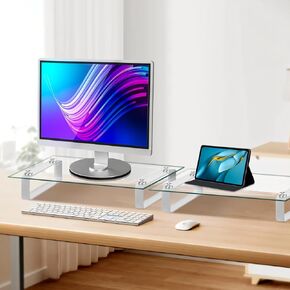 Glass Monitor Stand for Desk, Clear Computer Monitor Stand Riser, Clear Monitor Stand for Laptop TV Computer Screen, Desk Organization, Office Supplies